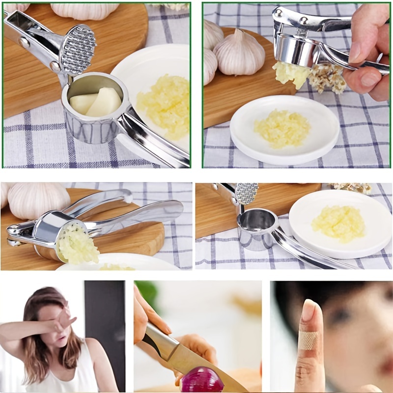 Stainless Steel Garlic Press Household Vegetable Ginger Masher Handheld  Ginger Garlic Tool, Kitchen Accessories - Temu