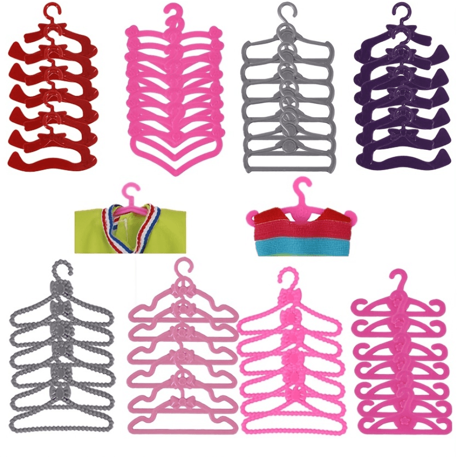 20 Pcs/Set Pink Color Clothes Hangers Bowknot Design Dress 1/6 Clothes  Accessories For Barbie Doll Hangers Girls' Kids DIY Toy