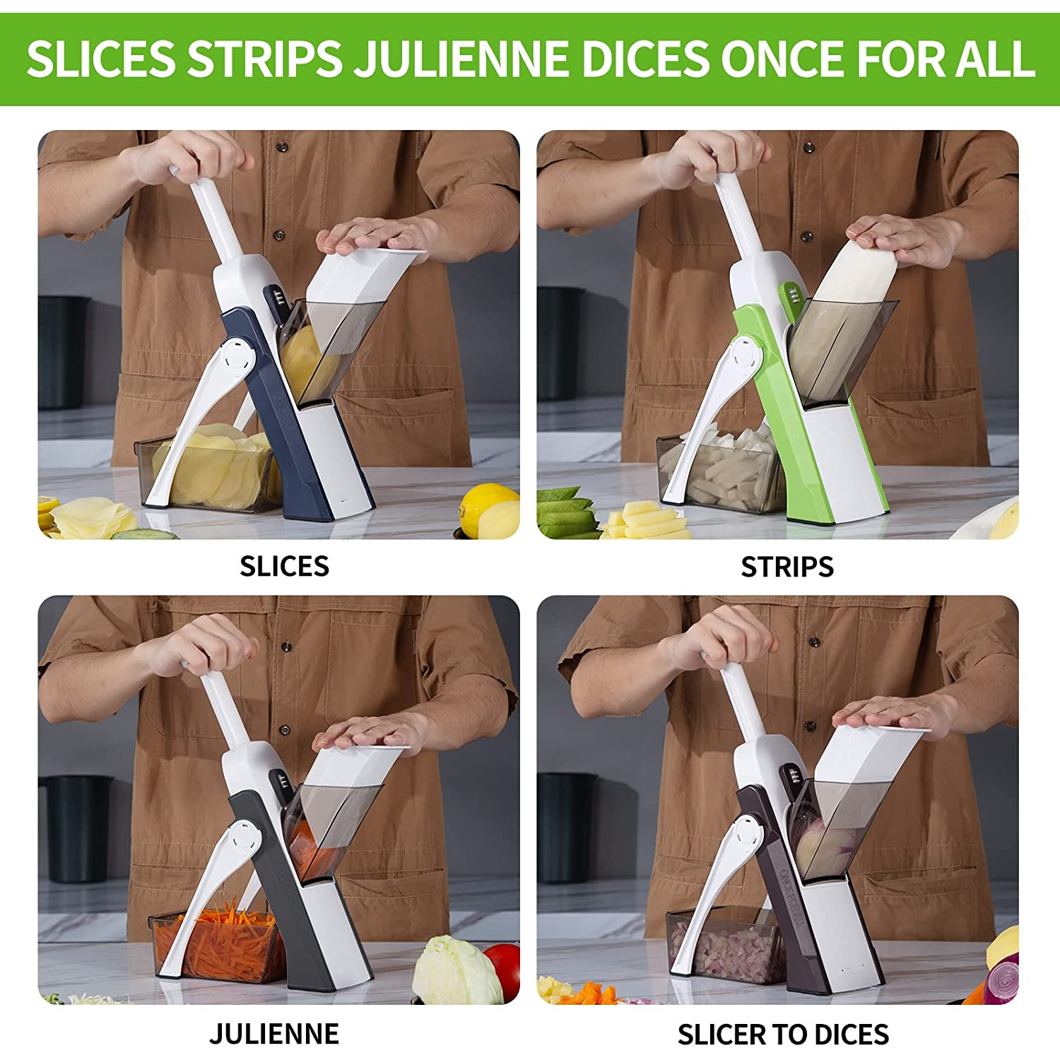 Safe Slice Mandoline Slicer for Kitchen, Vegetable Slicer Julienne + Dicer,  T