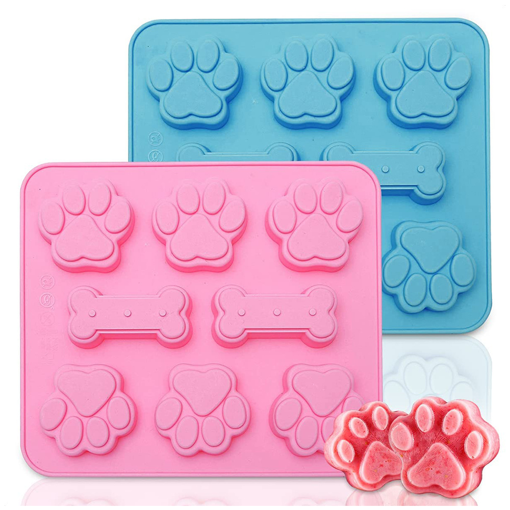 Dog Bone Silicone Molds Dog Treats Molds Paw Print Shaped Chocolate Candy  Soap Mold 4PCS for Homemade Jelly Ice Cube Blue Pink Red Purple 