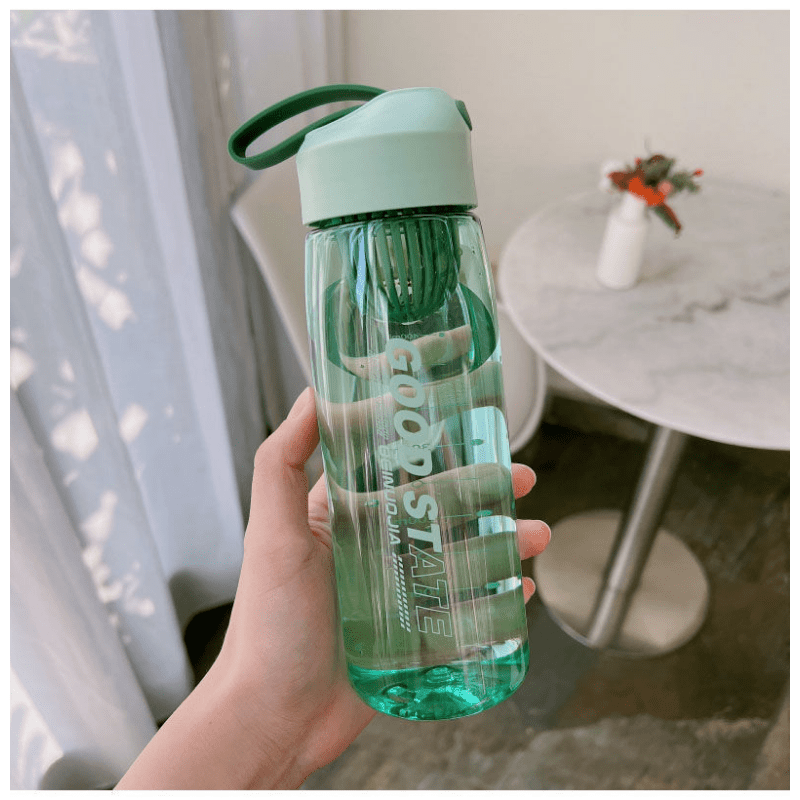 420ml Water Bottle Two Straws Outdoor Portable Bottle Two Kinds of Water  Student Plastic Cup Gift