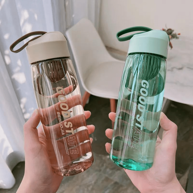 420ml Water Bottle Two Straws Outdoor Portable Bottle Two Kinds of Water  Student Plastic Cup Gift
