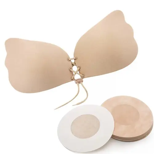 Silicone Gel Invisible Bra – Self-Adhesive, Push Up, Strapless, Backless, Stick On (Black, ABCD)