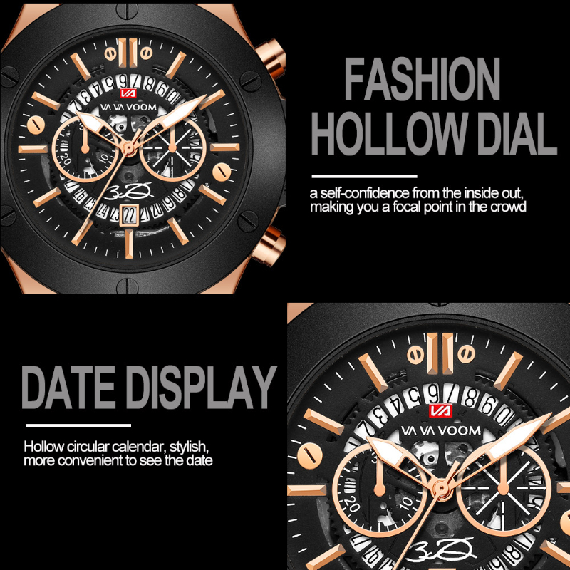 Va Va Voom Mens Sports Watch Waterproof Casual Hollow Calendar