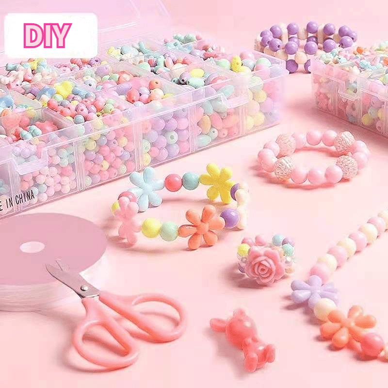 24grids Cute Colorful Beads Set For Bracelet Making Kit For Young Girls,  8mm DIY Acrylic Beading Kit For DIY Jewelry Chain Making Birthday Gift