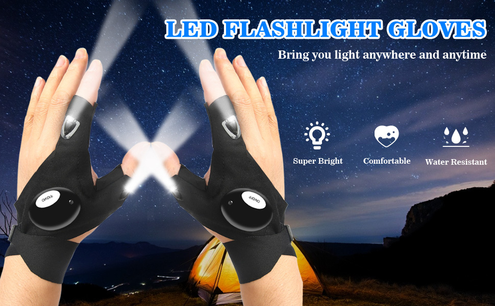 Gants de lampe de poche à led, cadeau pour les hommes son petit ami de  père, gadget cool Lumière mains libres pour la réparation de la pêche en  camping, cadeau d'anniversaire de