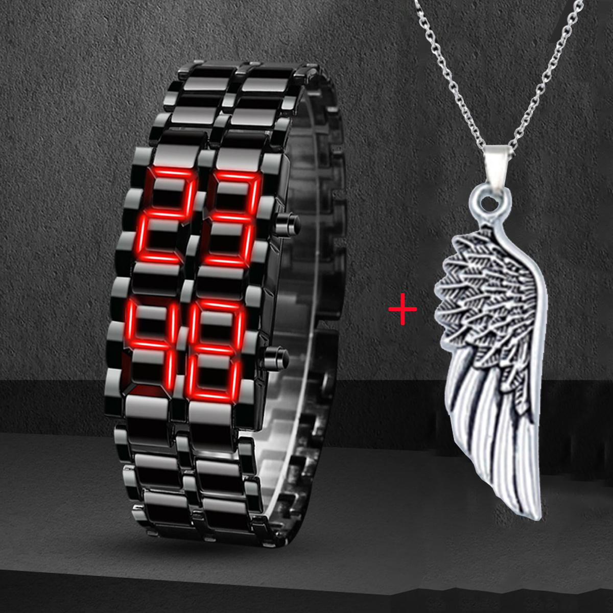 Fashion Mens Digital Lava Wrist Watch Men Black Full Metal Red Blue LED  Display Watches Gifts
