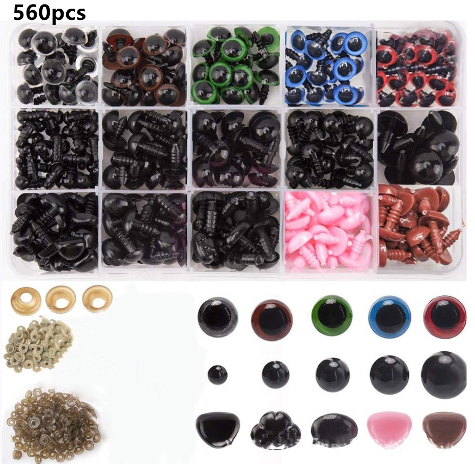 752 Safety Eyes and Noses with Washers, Colorful Plastic Safety