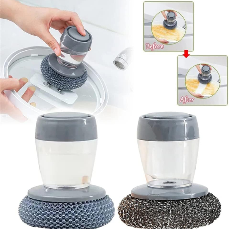 1/5Pcs Double Use Kitchen Cleaning Brush Scrubber Dish Bowl Washing Sponge  Automatic Liquid Dispenser Kitchen Pot Cleaning Tools