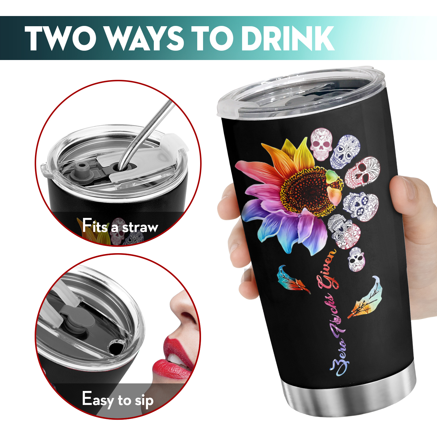 Colorful Sugar Skull Tumbler, Tumbler Cup, 20oz Stainless Steel Cup With  Metal Straw, Lid, and Straw Cleaner, Coffee Mug 