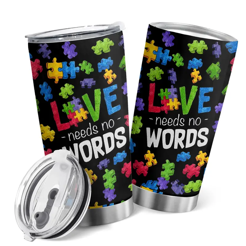 Love Need No Words Puzzle Stainless Steel Coffee Tumbler, Travel