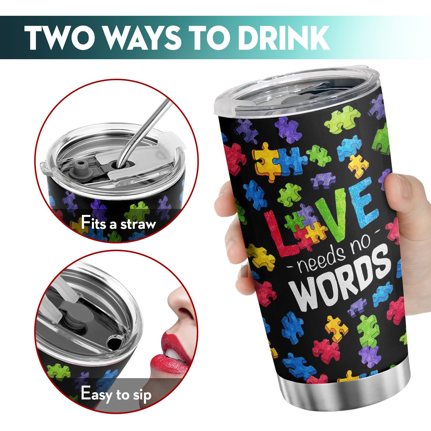 Love Need No Words Puzzle Stainless Steel Coffee Tumbler, Travel