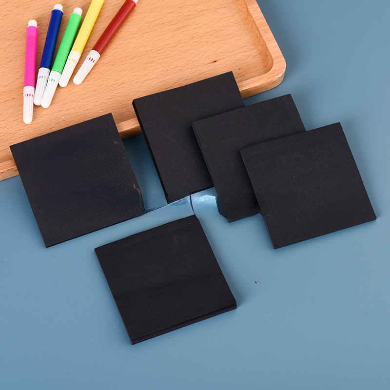 4pcs Creative Black Simple Sticky Notes, Black Message Stickers Solid Color  Note Pad For Students