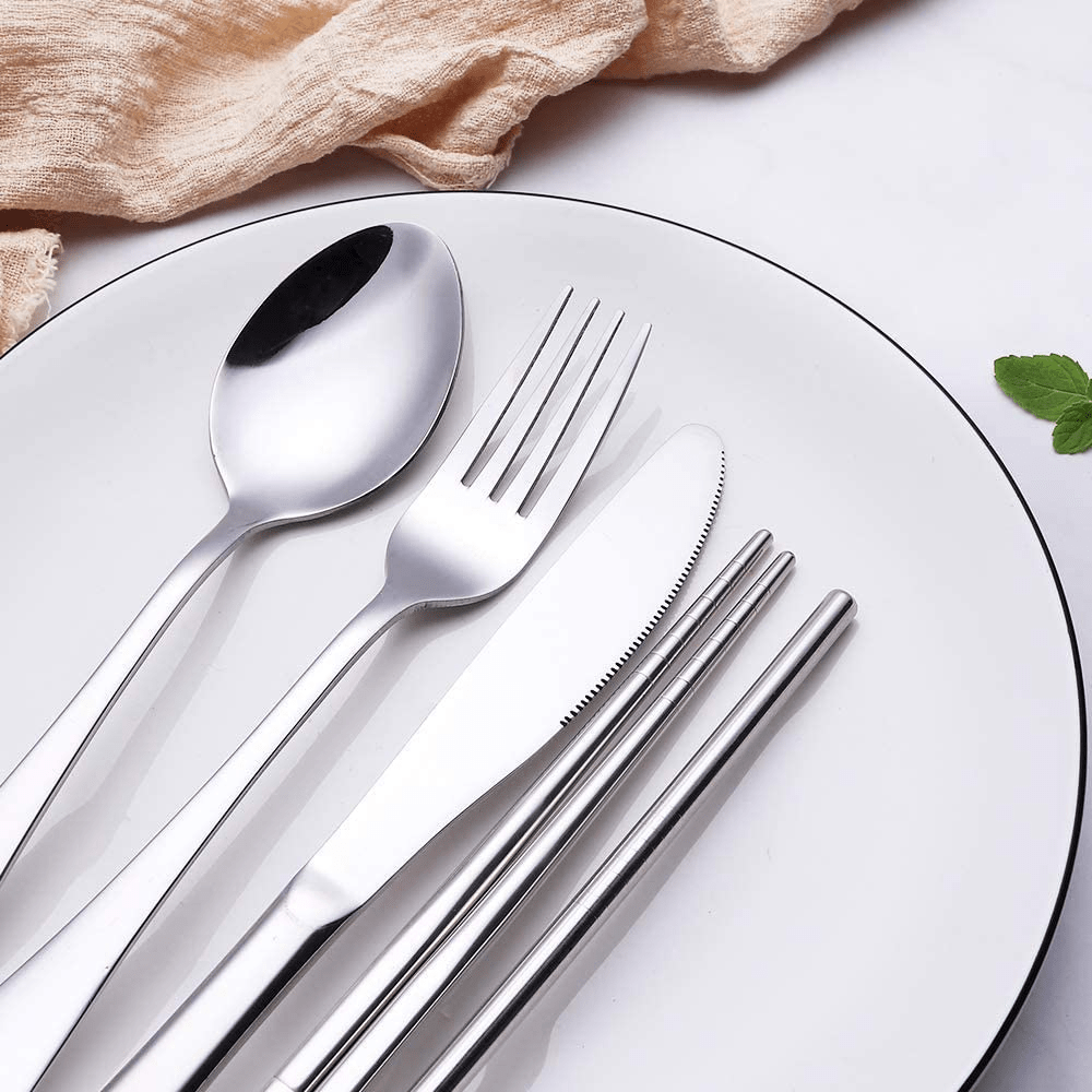 Topbooc portable stainless steel flatware set, travel camping cutlery set, portable  utensil travel silverware dinnerware set