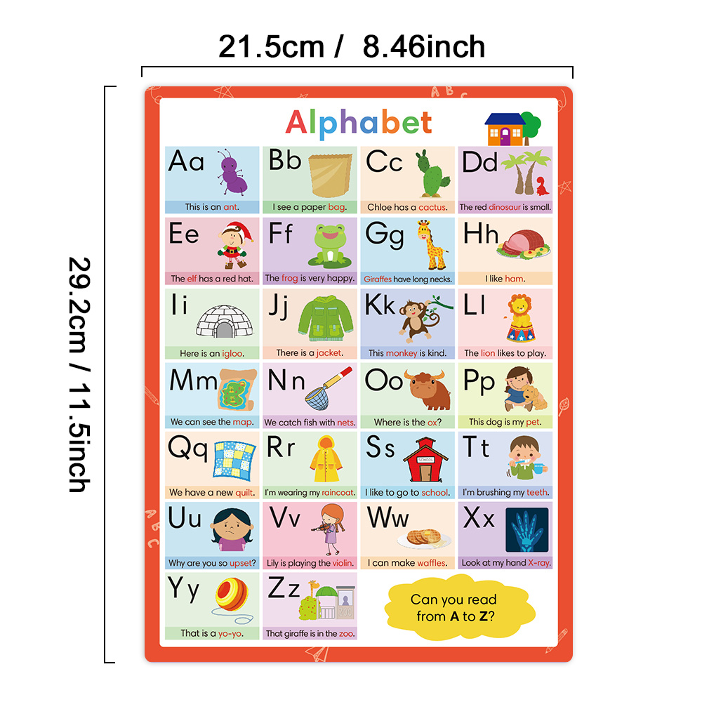 ALPHABET A - Z CHILDREN KIDS EDUCATIONAL POSTER CHART A4 SIZE SCHOOL HOME  LEARN