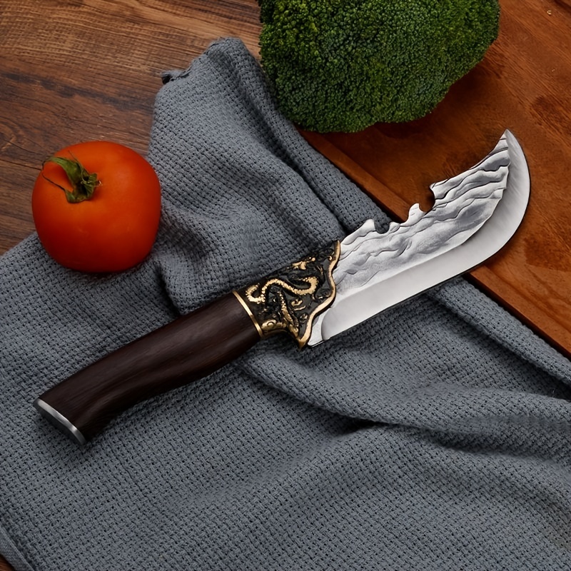 Cuchillo de carne para mesa con motivo flor y mango en madera de olivo