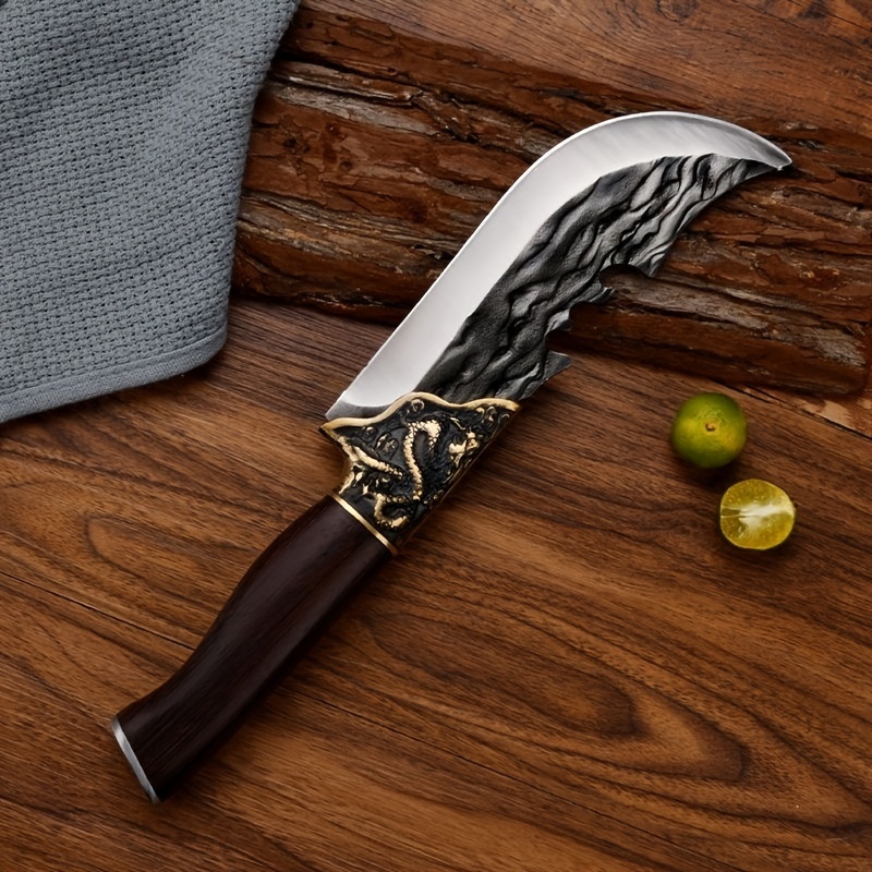 Cuchillo de carne para mesa con motivo flor y mango en madera de olivo