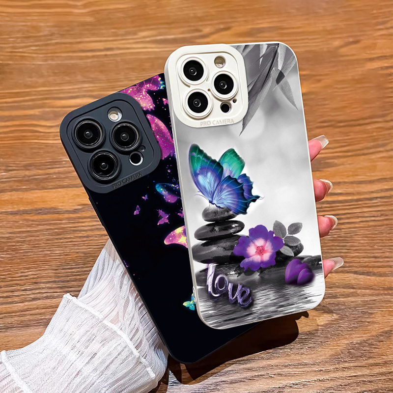 

2pcs Colorful Butterfly Pattern Phone Case For 11 12 13 14 Pro Max Mini Xr Xs X 7 8 Plus Se2020 Shockproof Matte Tpu Silicone Cover Car Fall Phone Cases Gifts Camera Lens Portector Soft Cover