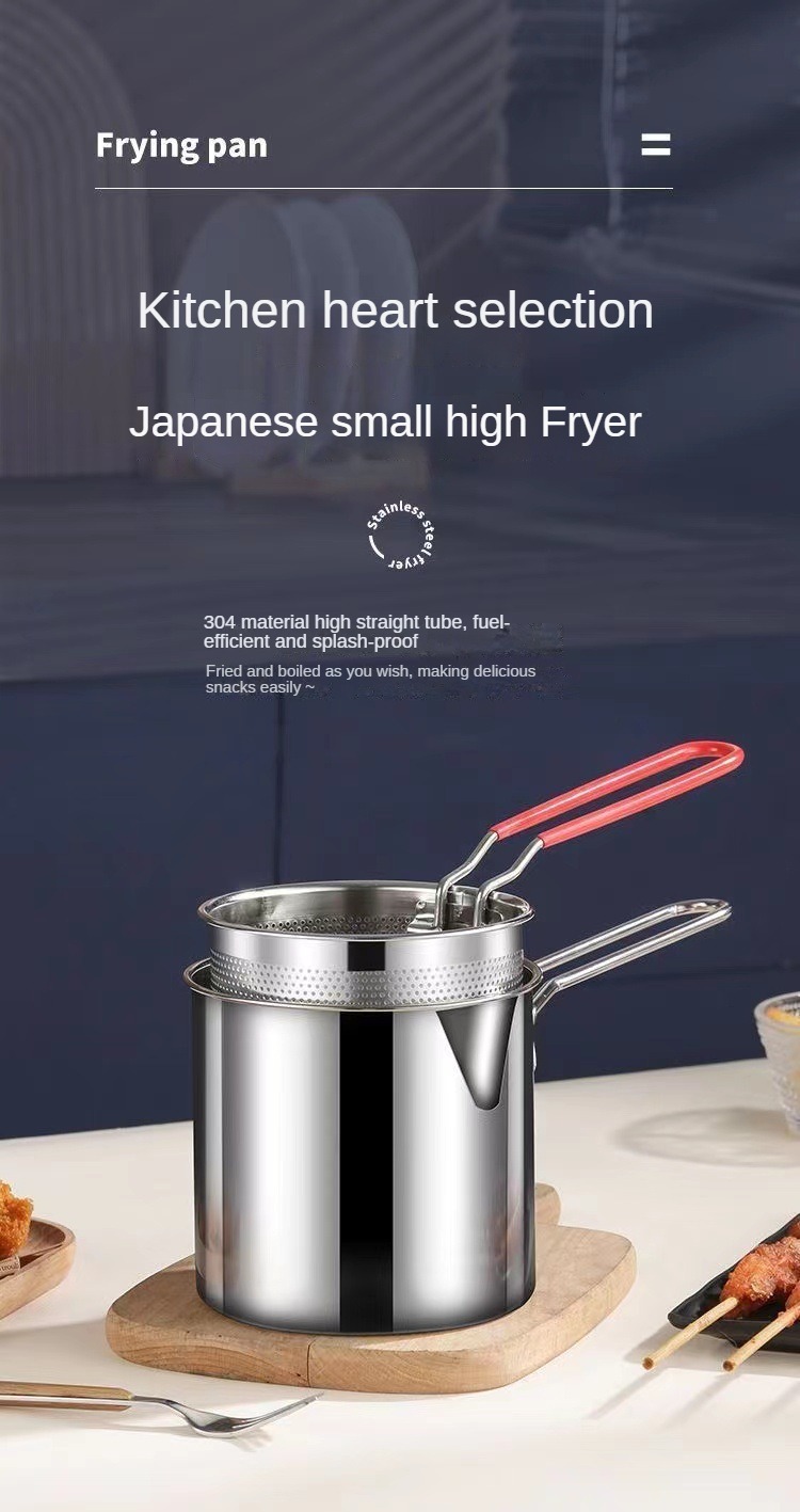 Kichvoe 5Inch Stainless Steel Fry Pot with Lid and Strainer Basket Stove  Top Deep Fryer Japanese Tempura Deep Fryer Basket for French Fries Chicken