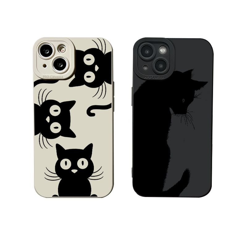 2pcs Black Cat Pattern Phone Case For Iphone 11 12 13 14 Pro Max Mini Xr