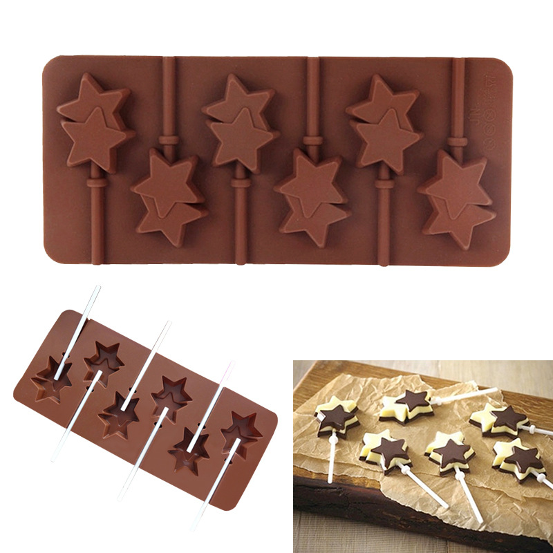 5 Pack Lollipop Silicone Candy Mold Silicon chocolate Lollipop Moulds with  Shape of Double Heart, Star