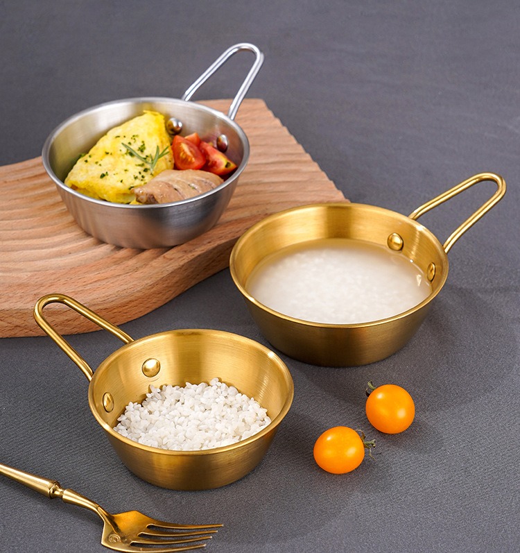 2pcs stainless steel bowl retro simple golden with handle korean cooking bowl multi purpose bowl sauce seasoning bowl tableware details 5