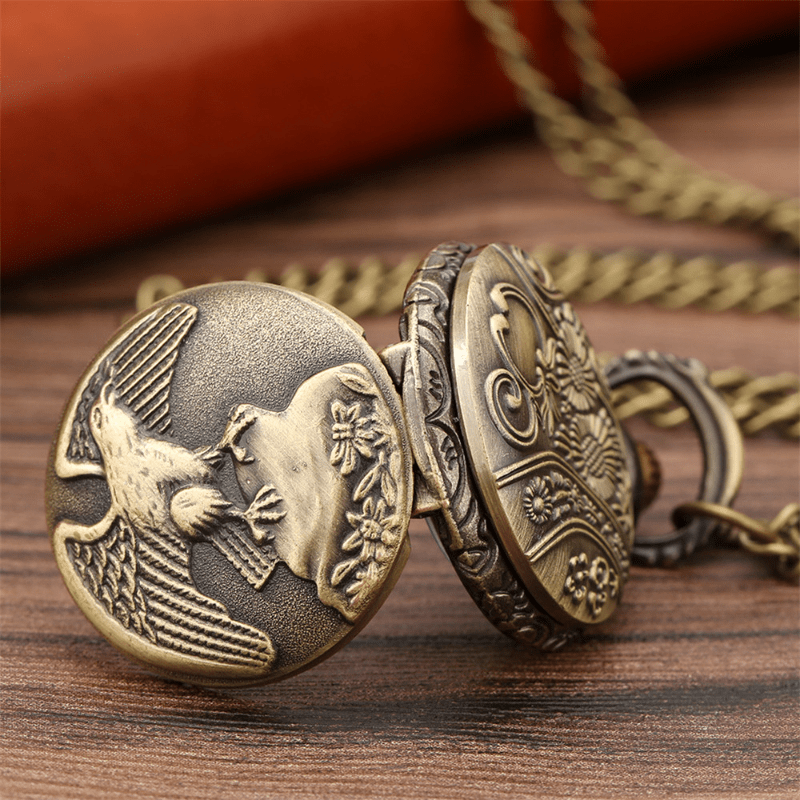 American Eagle Reloj de bolsillo vintage de lujo con cadena, chapado en oro  de 18 quilates, reloj de bolsillo Hunter hecho a mano, diseño de águila