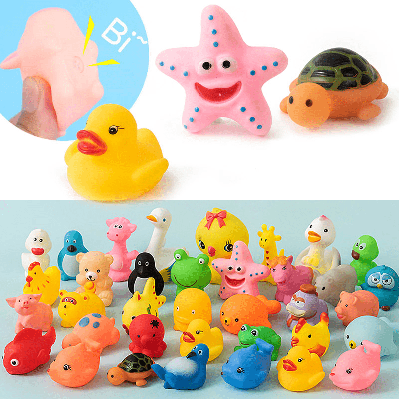 5pcs/set Kids Bath Toys Rubber Duck Fishing Net Swimming Rings Pool Toy  Shower Water Play Fun Games Toddler Toys Children Gifts