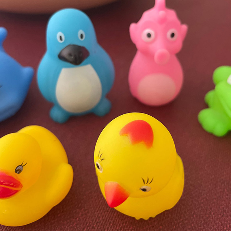 9PCS Cute Animals Baby Bath Toy Duck Fish Colorful Soft Rubber Float  Squeeze Sound Swimming Water Toy Beach Toys for Baby