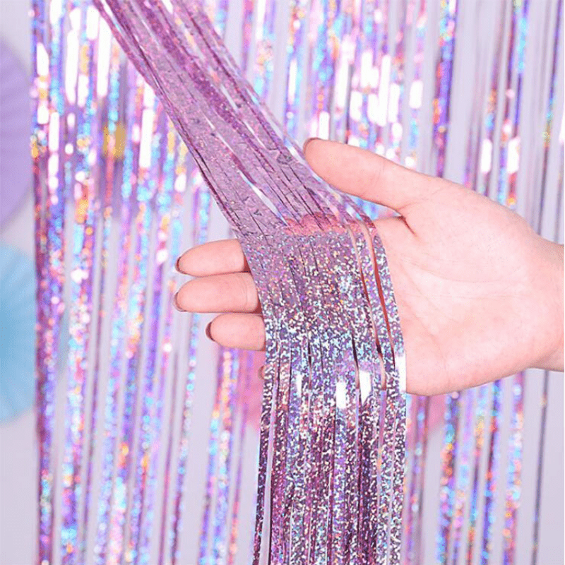 Silver Foil Fringe Curtain Tinsel Backdrop Glitter Party - Temu