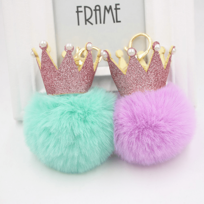 Cute Sequins Crown Pompom Handbag Key Pendant, Faux Fur Fluffy Ball Bag  Accessorise, Fashion Bag Purse Car Pendants Decoration - Temu