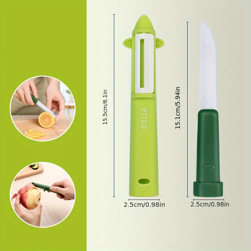 3 Ceramic Paring Knife and Double Edge Ceramic Peeler - Green