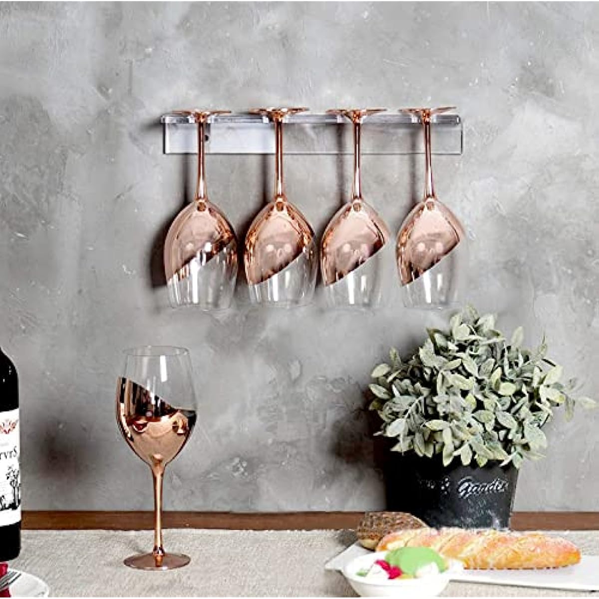 Soporte para copas de vino montado en la pared, colgador de vidrio de vino  de hierro, soporte multifuncional para copas de vino, fácil de instalar