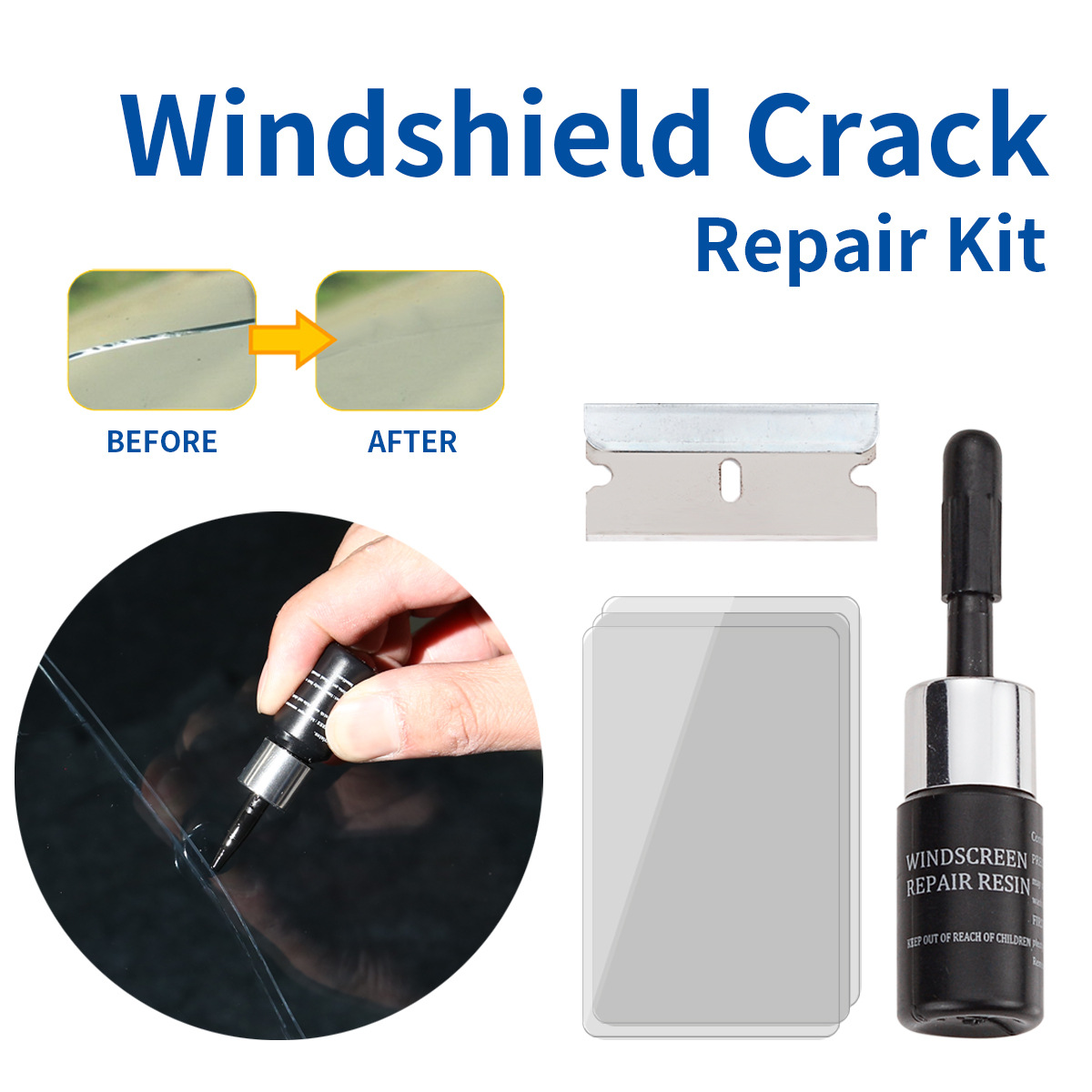 Réparation de vitre de pare-brise de voiture Kit de résine Outil
