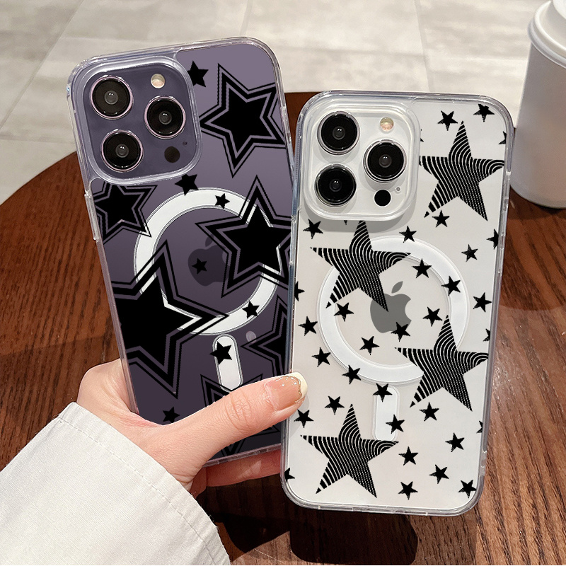 Black Pentagram Graphic Pattern Silicon Phone Case For Iphone 14