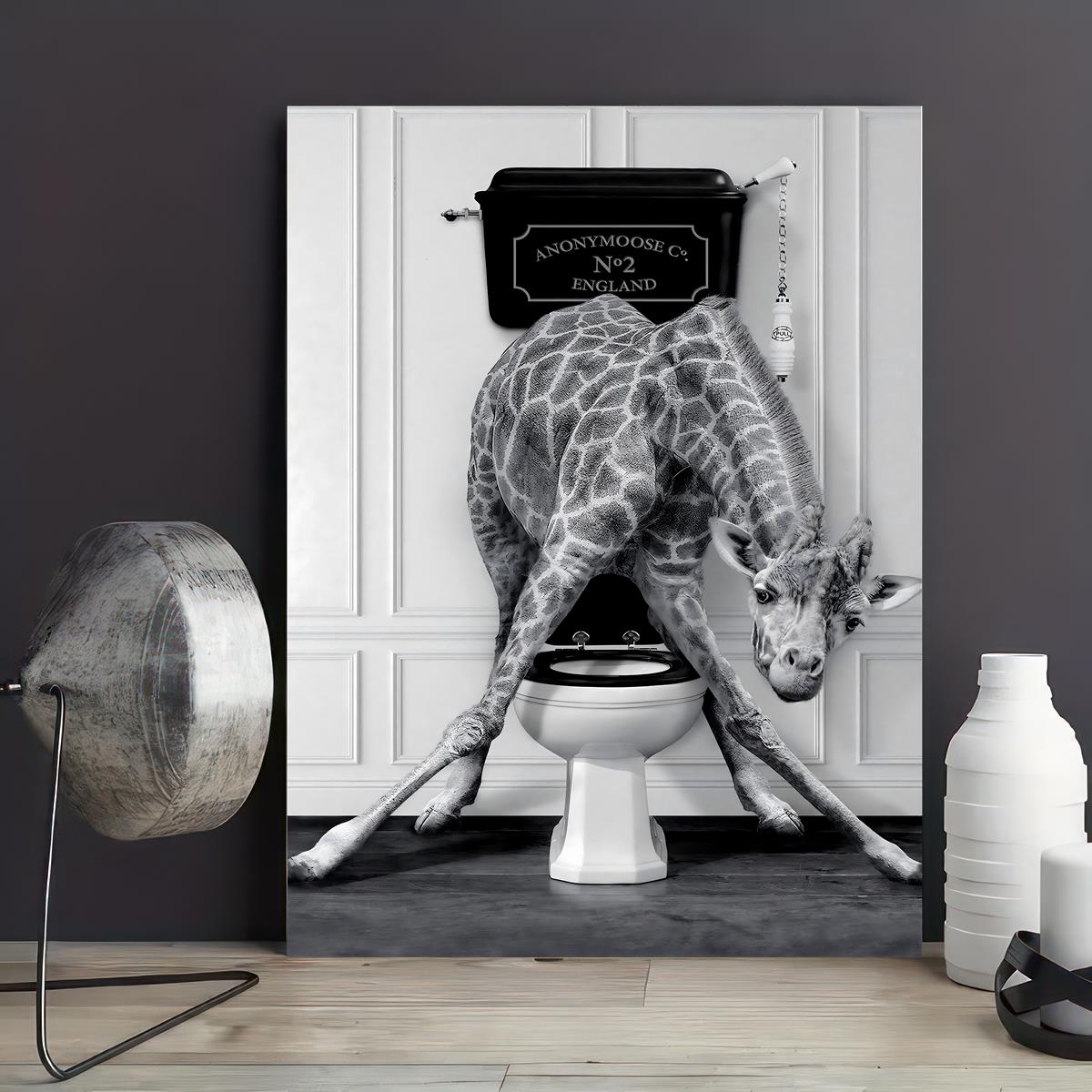 Piy Painting 3X Impressions sur Toile Noir et Blanc Girafe Alpaga et Phoque  dans la Baignoire Peinture Décoration Tableaux Modernes Encadré Animaux