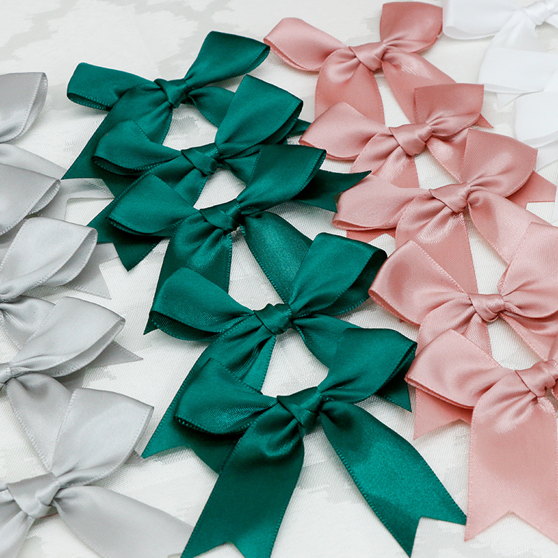 200 Pack Mini Pink Satin Ribbon Bows with Self-Adhesive Tape for Crafts,  Gift Present Wrapping, Christmas Wreath, 1.5