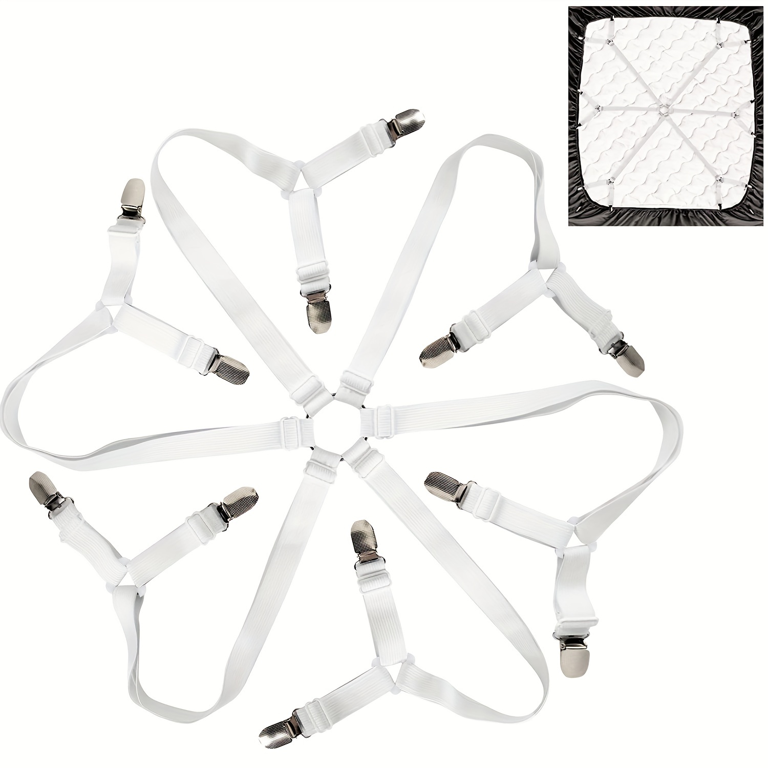 Adjustable 6 Way Cross Bed Sheet Clips for Secure Fit