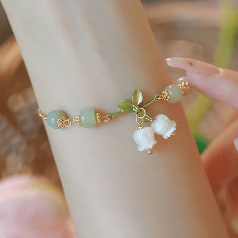 Chinese Style S925 Silver Flower Bracelet with Lotus Petals and Fake Jade  Stones for Women in 2023