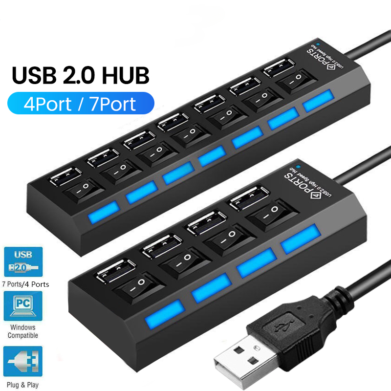 4 Ports Multi USB Port USB 3.0 HUB USB Splitter + 3.0 Data Line With On /  Off Switch LED Light HUB USB Multiple Ports