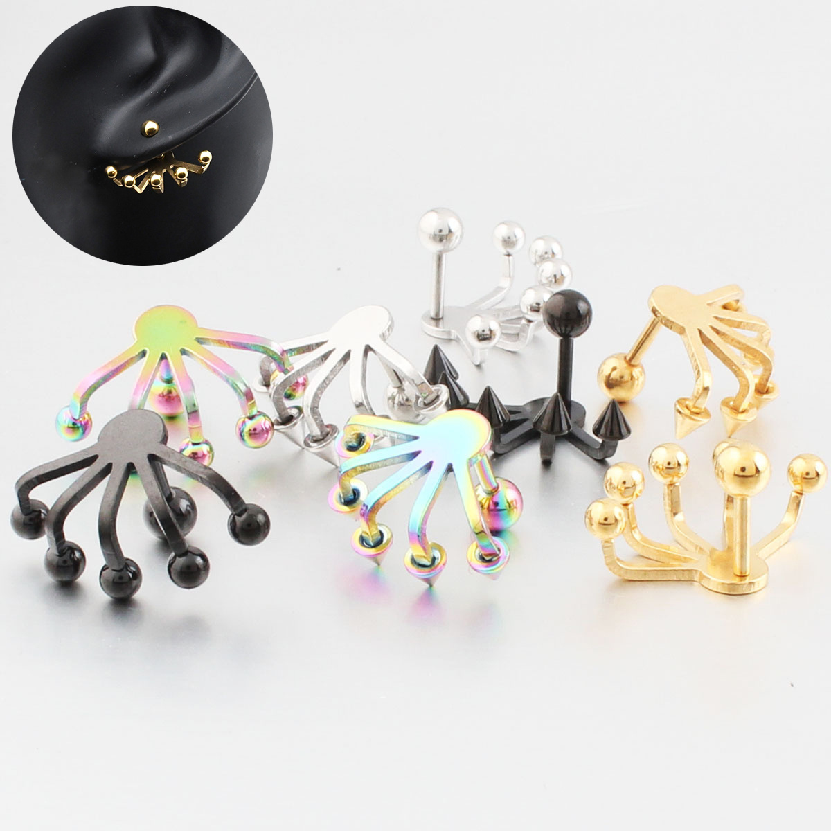 8pcs Stainless Steel Claw Stud Earrings for Men