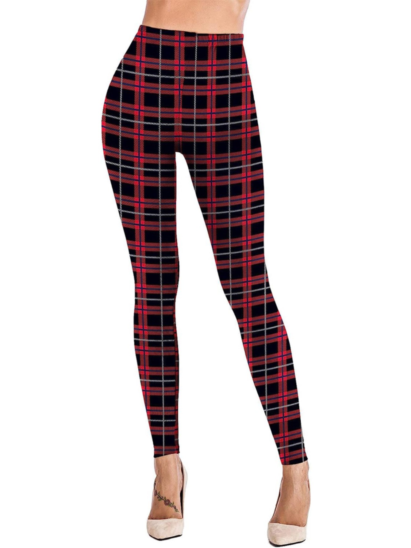 Plaid Print Skinny Leggings Casual High Waist Thermal - Temu