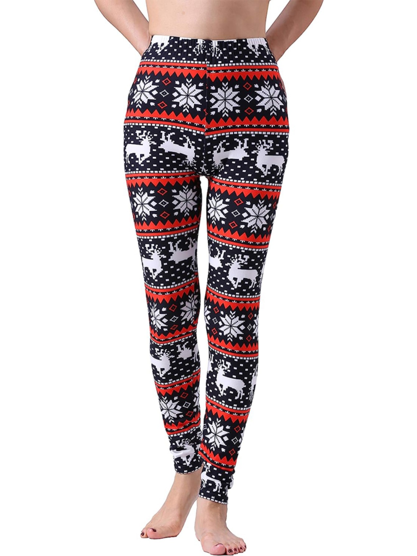 Christmas Deer Print Skinny Leggings, Casual Every Day Stretchy Leggings,  Women's Clothing