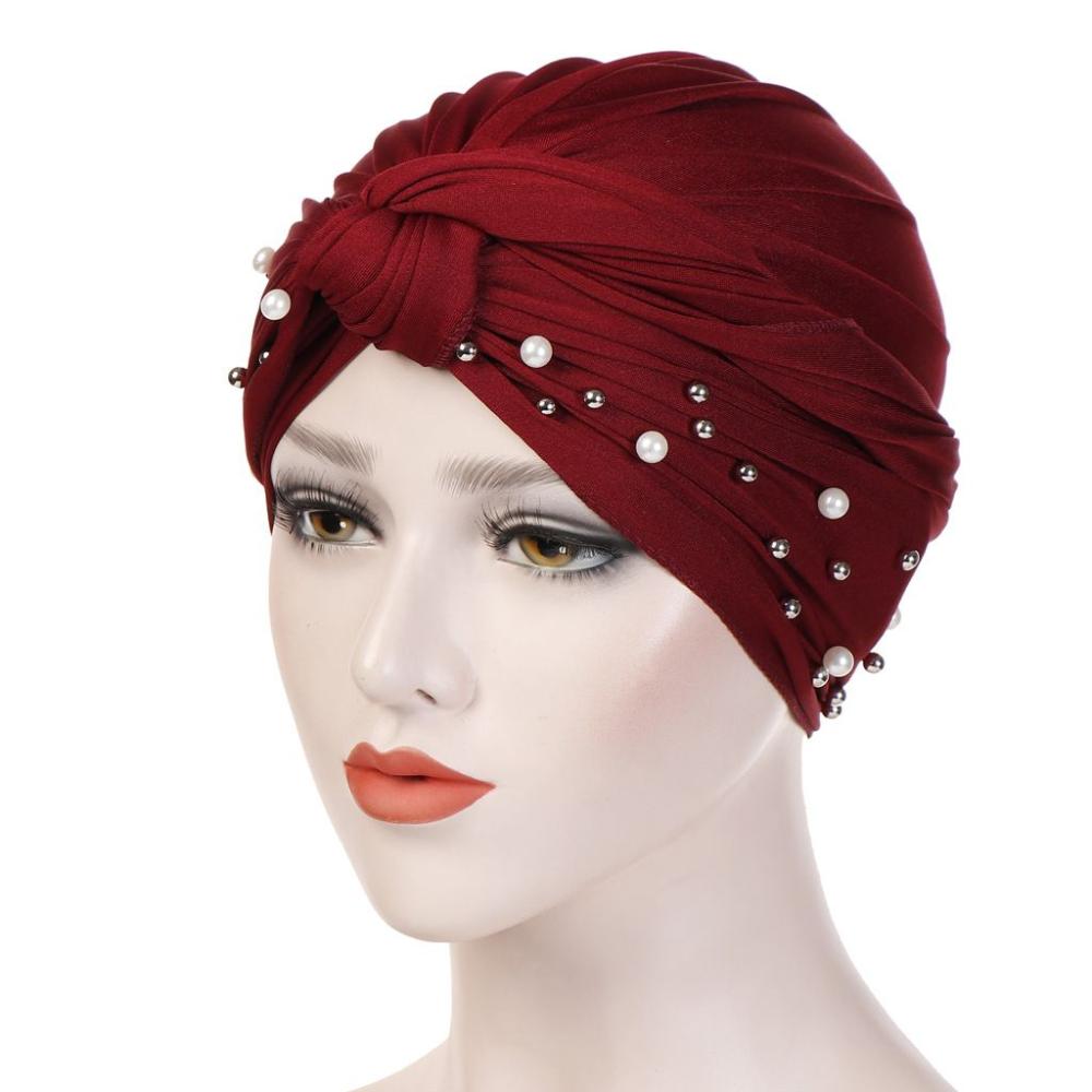 Fronte Nodo Pieghettato Turbante Faux Pearl Decor Tinta - Temu Italy