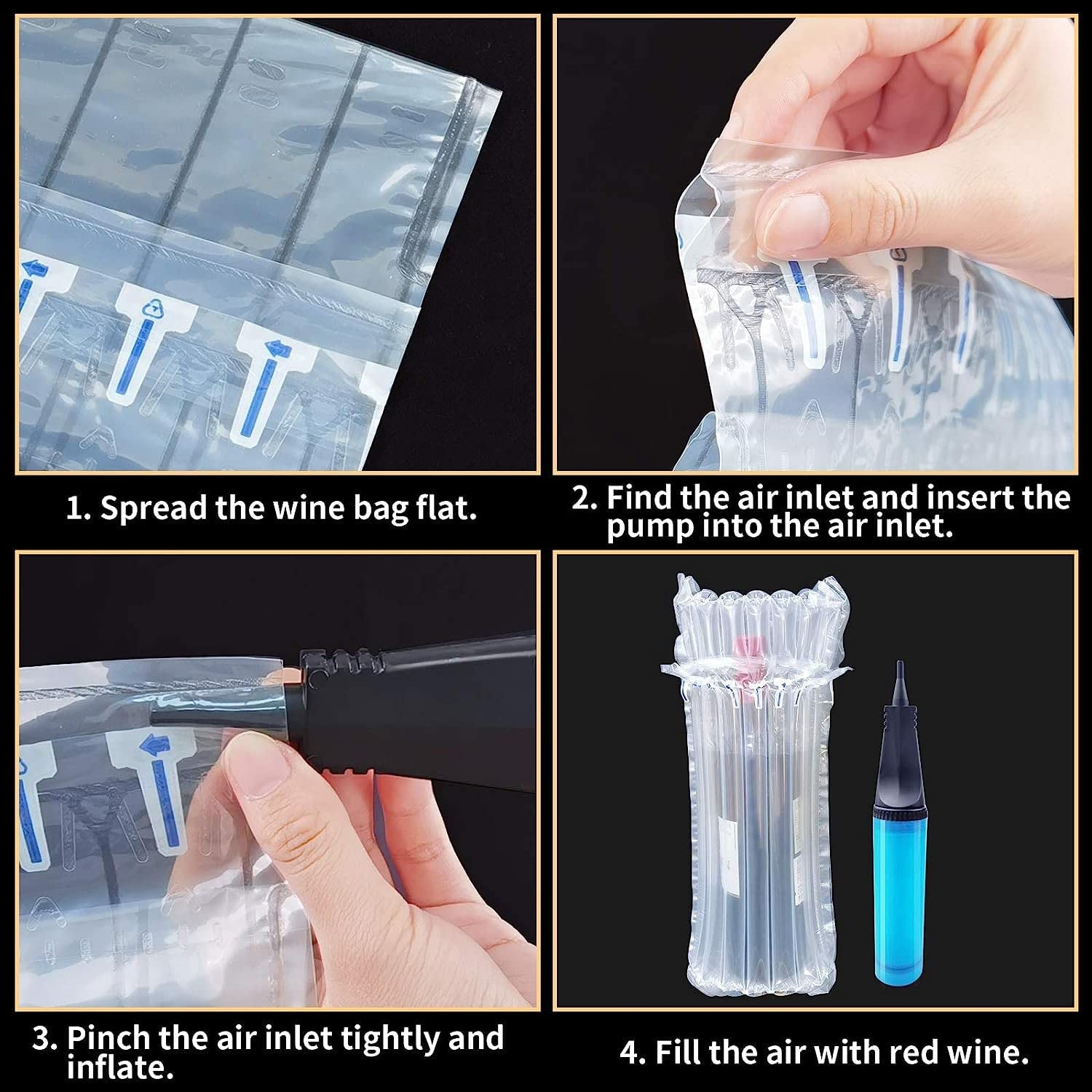 Wine Bottle Protector Bags 6 Pack - Inflatable Air Column Cushioning Sleeves Packaging Ensures Safe transportation of Glass Bottles During Travel or