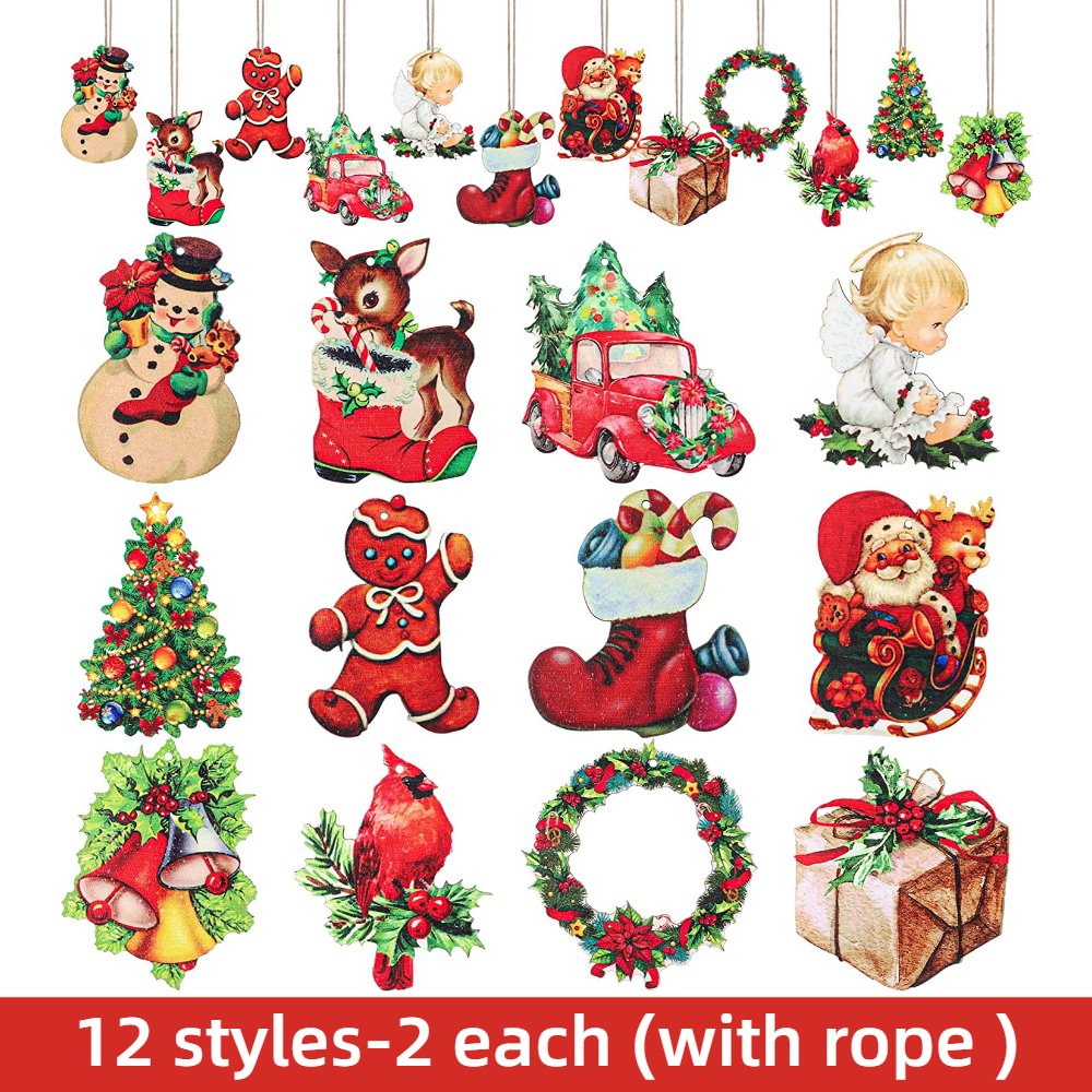 TEMU 24pcs Wooden Christmas Red Bird Christmas Wreath Bell Hanging Decoration Pendant For Outdoor Festival Party Gift (with Rope)