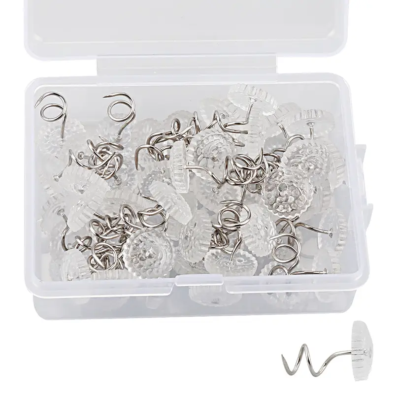 50pcs Clear Heads Twist Pins With Storage Box Upholstery Tacks Headliner  Pins Bed Skirt Pins For Holds Slipcovers And Bed Skirt