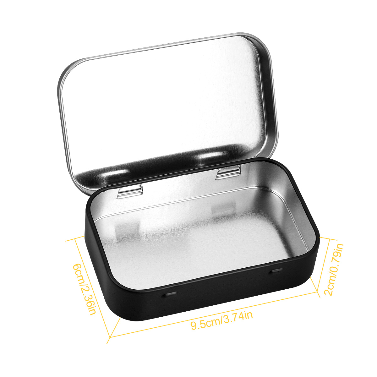 Tapa pequeña de metal para caja de hojalata, caja negra con bisagras, mini  recipiente vacío pequeño, estuche portátil para jabón, menta, galletas
