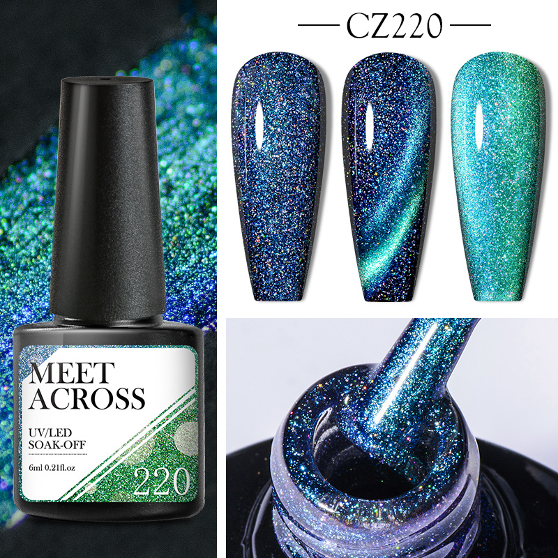 MEET ACROSS Reflective Glitter Top Coat Gel Polish Soak Off Varnish UV Gel  Nail