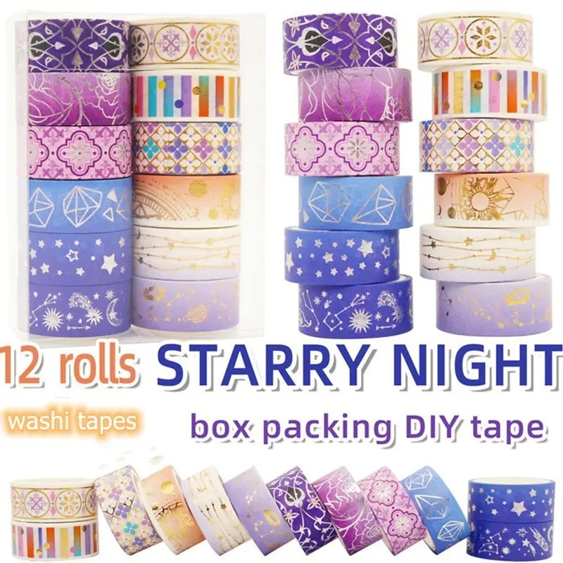 12 ruller/sett Purple Star Hot Stamping Golden Paper Tape Sett,  Constellation Series Laser Masking Tape For Scrapbooking DIY Stationary -  Temu Norway